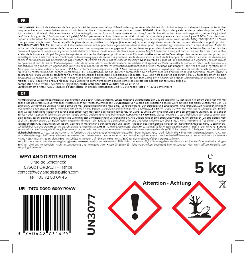 Chlortabletten mit Langzeitwirkung, 200 g pro 5-kg-Eimer, Aqualyn