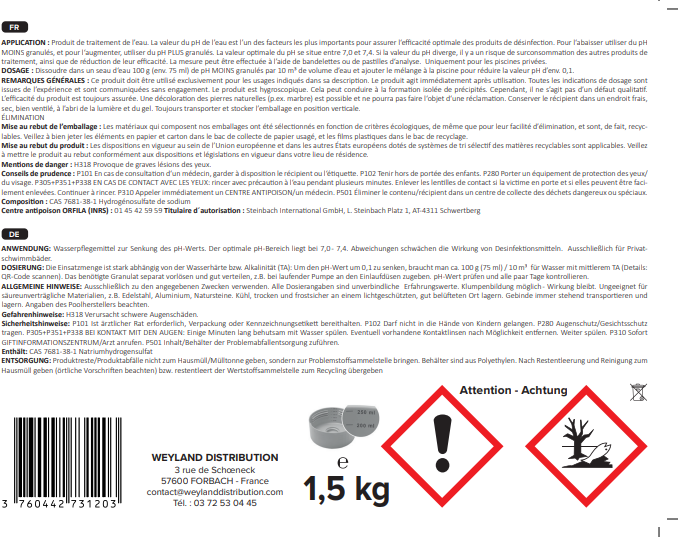 pH-Minus-Pulver 1,5 kg Aqualyn